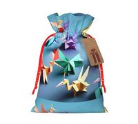 SDFHU Origami Multicolor Papercraft Cranes Printing Festive Christmas Gift Bag Drawstring For Holiday Xmas Birthday Party Presents