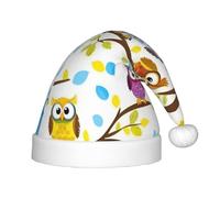 SDFHU Owls On Tree Branches Print Christmas Hat For 13.78in Santa Cap Xmas Holiday For Festive And Party Accessories