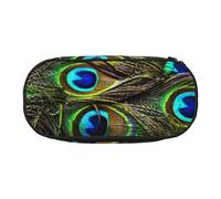 SDFHU Peacock Feather Print Pencil Case Stationery Tool Office Supplies Unisex Accessory Suitable Any Occasion, Black, One Size, Cute