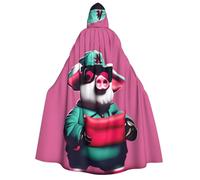SDFHU Piggy Print Wizard Robe For Halloween Cosplay Christmas Carnival Hooded Unisex Cloak Stylish