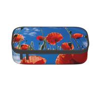 SDFHU Poppies on Blue Sky Print Multifunctional Pencil Case Stationery Storage Bag Supplies Cosmetic Items Adults