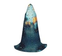 SDFHU Rain Drops On Glass Print Wizard Robe For Halloween Cosplay Christmas Carnival Hooded Unisex Cloak Stylish, Black, Medium
