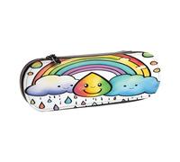 SDFHU Rainbow Clouds Raindrop 1 Print Leather Pencil Case – Versatile Leather Pen Holder Pencil Pouch Travel Everyday Use
