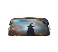 SDFHU Rainbow Halloween Ghost Witch Hat Spiders Print Adults Pencil Bag Versatile Pencil Case Zipper Multifunctional Zipper Pencil Case