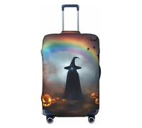 SDFHU Rainbow Halloween Ghost Witch Hat Spiders Print Suitcase Covers Personalized Luggage Protector Elastic Washable Travel Gear Cover, Black, S