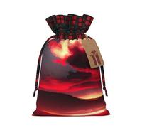 SDFHU Red Sky At Night Starry Printing Christmas Drawstring Gift Bags Reusable Xmas Sacks For Holiday Packaging Needs