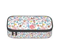 SDFHU Romantic Fancy Floral Birds Butterfly Print Multifunctional Pencil Case Stationery Storage Bag Supplies Cosmetic Items Adults