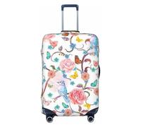 SDFHU Romantic Fancy Floral Birds Butterfly Print Suitcase Covers Personalized Luggage Protector Elastic Washable Travel Gear Cover, Black, L