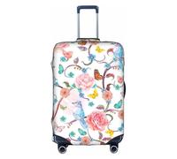 Sdfhu Romantic Fancy Floral Birds Butterfly Print Unique Travel Luggage Cover Washable Anti Scratch Suitcase Protector for Vacation, White, L