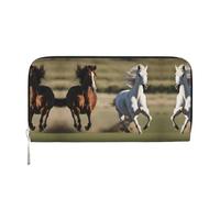 SDFHU Running Horses Print Women Wallet Trendy Travel-Friendly 7.9X3.9in Casual Clutch Purse Gift for Ladies, Black, One Size, Art