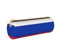 SDFHU Russian Flag Print Leather Pencil Case Zipper Pencil Pouch Leather for Adults Office Travel and Makeup