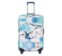 SDFHU Sea whale and jellyfish Print Suitcase Covers Personalized Luggage Protector Elastic Washable Travel Gear Cover, Black, L
