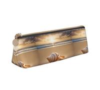 SDFHU Seashell Landscape On The Beach Print Lightweight Spacious Pencil Case Large Capacity Triangle Zippered for Writing Tools
