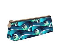 SDFHU skateboard with palm trees wave Print Lightweight Spacious Pencil Case Large Capacity Triangle Zippered for Writing Tools