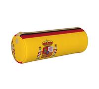 SDFHU Spanish flag Print Leather Pencil Case Zipper Pencil Pouch Leather for Adults Office Travel and Makeup