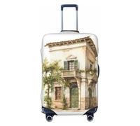 SDFHU Suitcase Cover Old Building Roman Olive Branch Greek Print Luggage Protector Elastic Washable Travel Gear Cover, Black, L