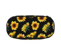 SDFHU Sunflower Blooming Flowers Plants Black and Yellow Print Pencil Case Stationery Tool Office Supplies Unisex Accessory Suitable Any Occasion, Black, One Size, Cute