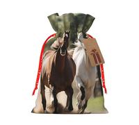 SDFHU Three Running Horses Printing Festive Christmas Gift Bag Drawstring For Holiday Xmas Birthday Party Presents