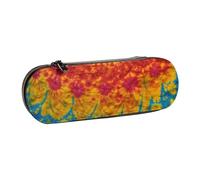 SDFHU Tie Dye Hippies Print Leather Pencil Case – Versatile Leather Pen Holder Pencil Pouch Travel Everyday Use