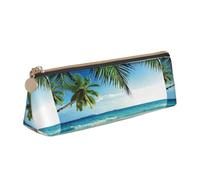 SDFHU Tropical Palm Tree Hawaii Beach Print Lightweight Spacious Pencil Case Large Capacity Triangle Zippered for Writing Tools