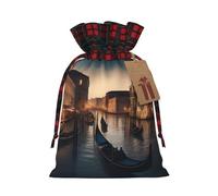 SDFHU Venice Night Printing Christmas Drawstring Gift Bags Reusable Xmas Sacks For Holiday Packaging Needs