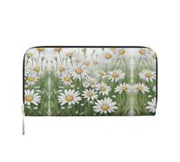 SDFHU White Daisy Print Women Wallet Trendy Travel-Friendly 7.9X3.9in Casual Clutch Purse Gift for Ladies, Black, One Size, Art