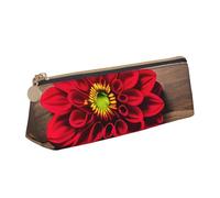SDFHU Wooden Board Retro Flower Red Dahlia Print Lightweight Spacious Pencil Case Large Capacity Triangle Zippered for Writing Tools
