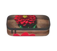 SDFHU Wooden Board Retro Flower Red Dahlia Print Multifunctional Pencil Case Stationery Storage Bag Supplies Cosmetic Items Adults
