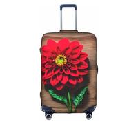 Sdfhu Wooden Board Retro Flower Red Dahlia Print Unique Travel Luggage Cover Washable Anti Scratch Suitcase Protector for Vacation, White, XL