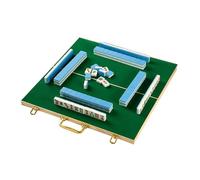 SDFSDE Mahjong Tile Set 144 Mini-Tiles Miniature Chinese Mah Jong Set With Folable Table, Rack And Dice Majong For Gatheing, Party And Travel(Blue,15.7 x 15.7in)