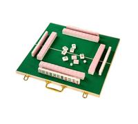 SDFSDE Mahjong Tile Set 144 Mini-Tiles Miniature Chinese Mah Jong Set With Folable Table, Rack And Dice Majong For Gatheing, Party And Travel(Pink,15.7 x 15.7in)