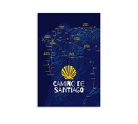 SDFSDF Camino De Santiago Map Retro Travel Poster Decorative Painting Canvas Art Wall Home Decor Collectible Vintage posters 20x30inch(50x75cm)