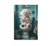 SDFUIJXCV Bichon Frise on The Toilet And Drinking Coffee Poster Decorative Painting Canvas Wall Posters And Art Picture Print Modern Family Bedroom Decor Posters 24x36inch(60x90cm)