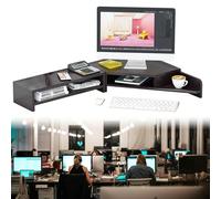 SDFVSDF Large Office Corner Monitor Stand Riser, Ergonomic Desktop Corner Stand with 2 Tiers Storage, Triangle Screen Riser for 2 Screen/PC/Laptop(Black)