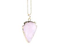 sdfwe Crystal Pendant Necklace, Natural Gemstone Arrowhead Rose Quartz Pendant Crystal Necklace With Gold Chain for Women Men Fashion Jewelry