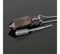 sdfwe Crystal Pendant Necklace, Natural Quartz Essential Oil Diffuser Hexagon Pillar Perfume Bottle Amethyst Pendant Necklace With Silver Chain for Women Men Fashion Jewelry