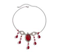 SDFXCDR choker necklaces for women,Goth Red Water Drop Imitation Crystal Pendant Choker Necklace Women Vintage Silver Color Chain Halloween Party Jewelry,gift
