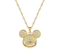 SDFXCDR choker necklaces for women，Lovely Cartoon Mouse Cz Stone Mouse Head Necklace Gold Color Delicate Tiny Animal Charm Pendant Female，gift