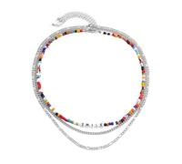SDFXCDR choker necklaces for women，Rainbow Colorful Seed Beaded Choker Acrylic Letter Neckla Multi Layered Silver Color Neck Necklaces for Men Jewelry，gift