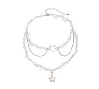 SDFXCDR choker necklaces for women，Stylish Sweet Multilayer Star Love Heart Pendant Necklace Women Elegant Imitation Pearl Chain Wed Bridal Neck Jewelry，gift