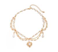 SDFXCDR choker necklaces for women，Sweet Imitation Pearl Heart Strawberry Pendent Choker Necklace Elegant Tassel Chain Wed Bridal Neck Jewelry New，gift