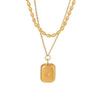 SDFXCDR choker necklaces for women，Two-layer Thin Chain Necklace For Women Gold Plated Non Tarnish Women's Necklaces With Small Square Pendant，gift