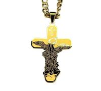 SDFXCDR Christian Archangel Protect Us Cross Pendant Necklace for Men Saint Michael Hip Hop Chain Jewelry