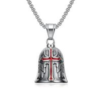 SDFXCDR men necklace chain friendship Biker Bell Carved Red Cross Wings Pendant Motorcycle Riding Bell Necklace Personality Men's Lucky Amulet Jewelry Wholesale gift