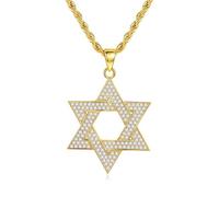SDFXCDR men necklace chain friendship Hip Hop Men Gold Color Plated Jewelry Micro Pave Iced Out Cz Stone Star of David Pendant Hexagram Israel Judaism Necklaces gift
