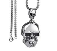 SDFXCDR men necklace chain friendship Retro Gothic Double Large Ghost Skull Pendant Necklace Personalized Men's Punk Motorcycle Rock Halloween Party Jewelry gift