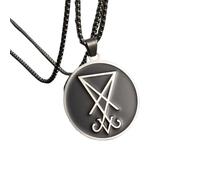 SDFXCDR men necklace chain friendship Sigil Church of Satan Necklace Men's Seal of Lucifer Lavey Hidden Devil Necklace Vintage Badge Amulet Jewelry gift