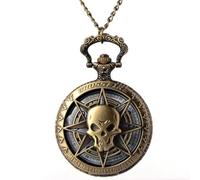 SDFXCDR men necklace chain friendship Vintage Bronze Steampunk Quartz Pocket Watch Hollow Pirates of The Caribbean Skull Horror Belt Chain Pendant Men's Necklace gift