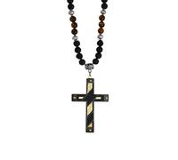 SDFXCDR mens chain necklace Men's Bible Our Father Cross Pendant with Lava Beads Tiger Eye Stone Rosaries Necklace Religion Jewelry teachers gifts