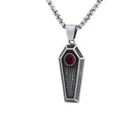 SDFXCDR mens chain necklace Personalized Punk Biker 2024 New Punk Coffin With Red Zircon Pendant Necklace For Man Women teachers gifts
